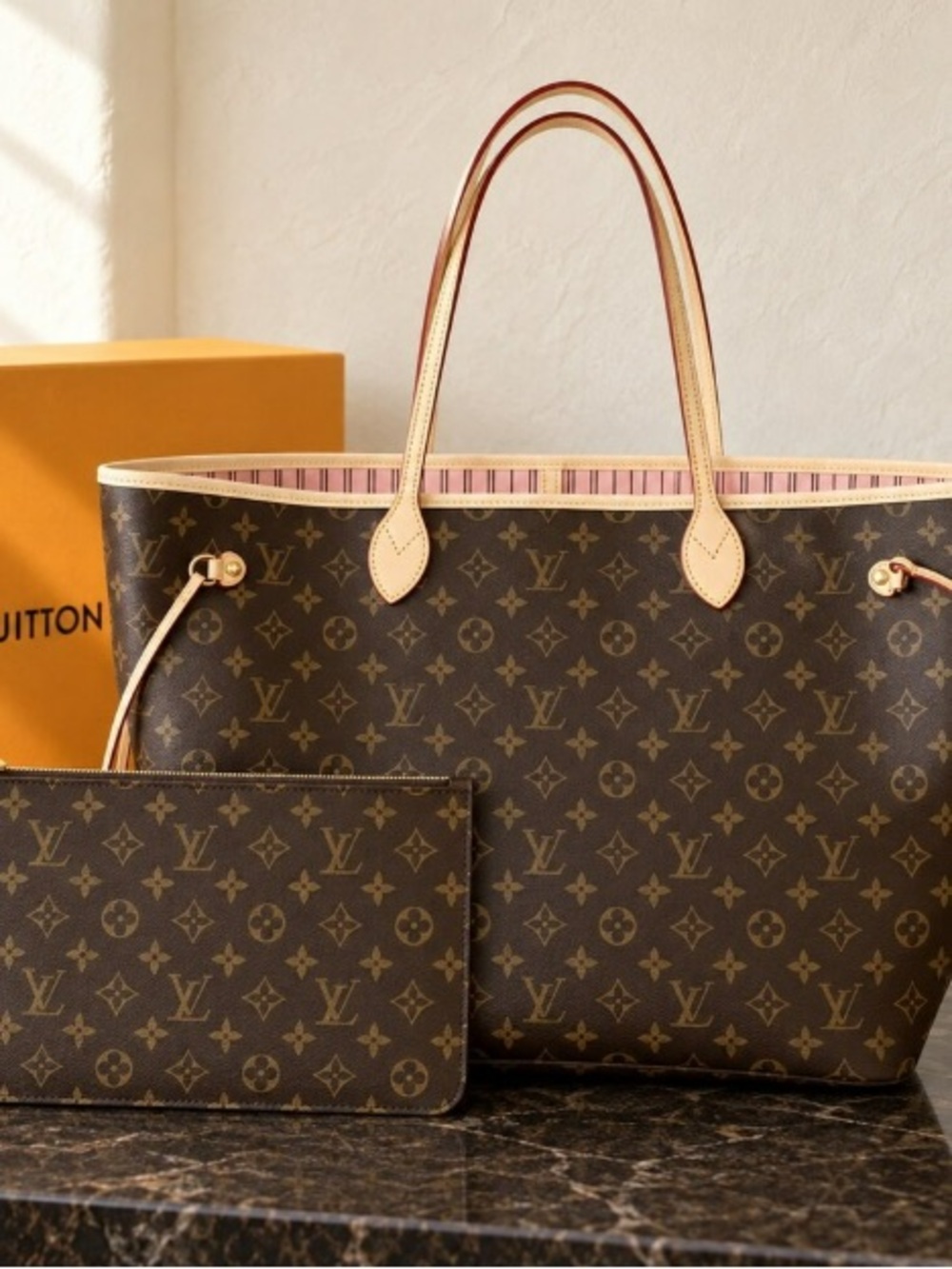 Louis Vuitton Monogram Tote in Brown with Pink Lining